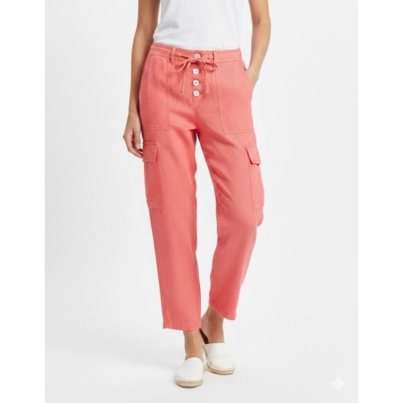 Express Pants - Express Women's Coral Pink 100% Linen Cargo Pants - Size 1/2